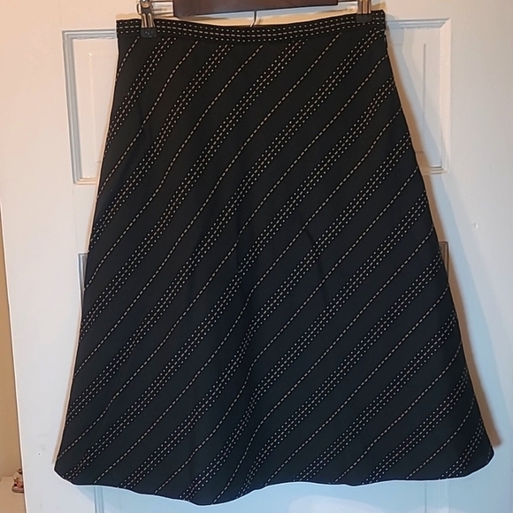 Talbots Italian Wool Black Stitched Striped A-Line Midi Skirt | Size 10P - Picture 1 of 13